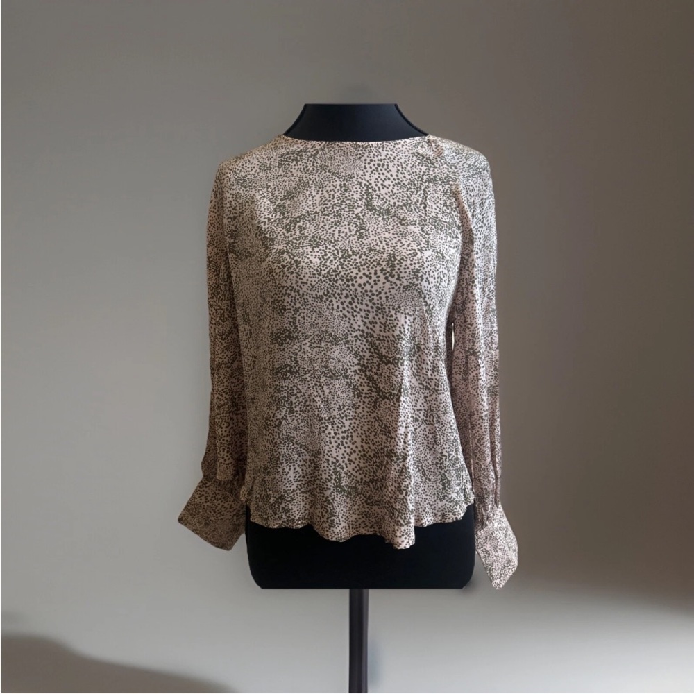 Mango Women's Beige Animal Print Patterned Blouse Longsleeve Stylish XXS NWT - Picture 1 of 8